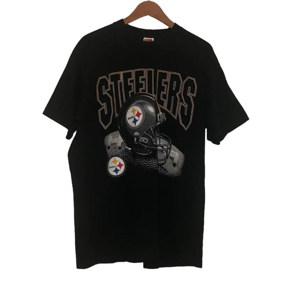 RARE Vintage Pittsburgh STEELERS Sz XL Men's Helmet Football T-Shirt Tee Holes - Picture 1 of 5